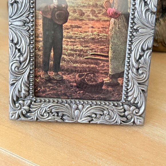 Vintage Pewter Framed Picture of The Angelus - Picture 5 of 8